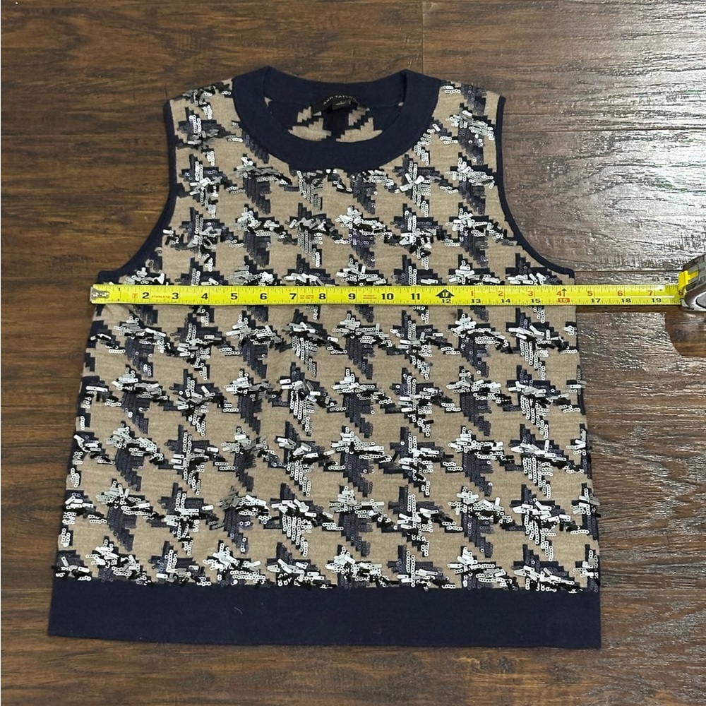 Ann Taylor Women's Tan, Navy & Sequin Sleeveless Sweater Top Size S - Picture 6 of 7